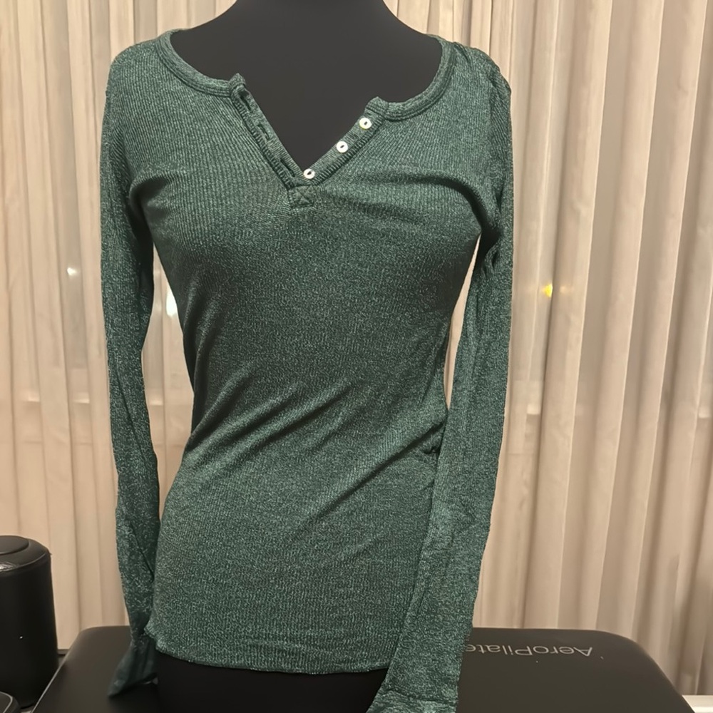 Green Long Sleeve Henley Top